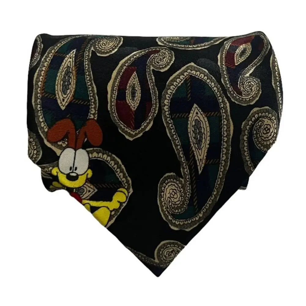 Paws Addiction Vintage Garfield Odie Black Green Red Plaid Paisley Novelty Tie